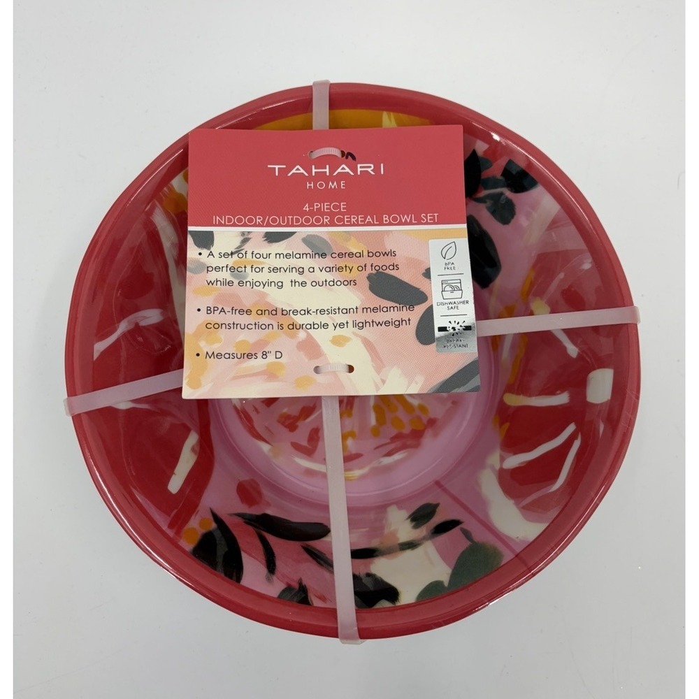 New Tahari Home Fruits Melamine Bowl Set of 4 8" Diameter Indoor Outdoor